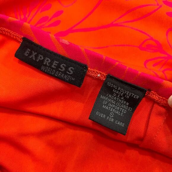 Vintage Y2K 2000s Express Orange Pink Tropical Floral Stretch Mini Skirt Small - Picture 5 of 7